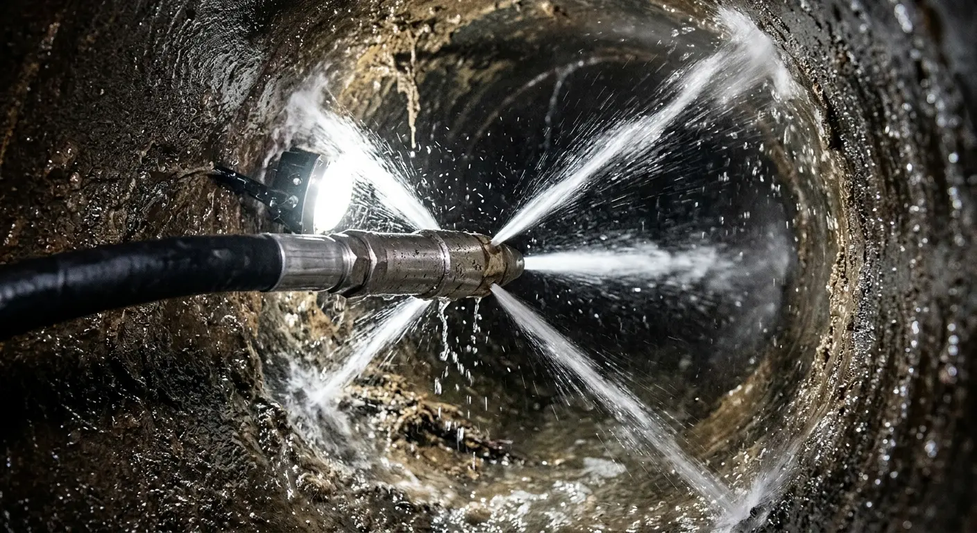 High-pressure hydro jetting nozzle cleaning sewer pipe for Storm Drain Cleaning in Alexandria